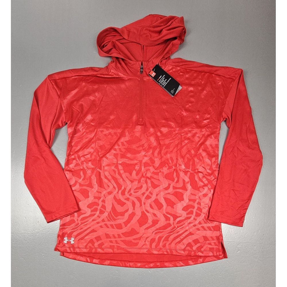 Under Armour Hoodie Womens Medium. Red Qt. Zip Pullover Locker Emblem. NWT